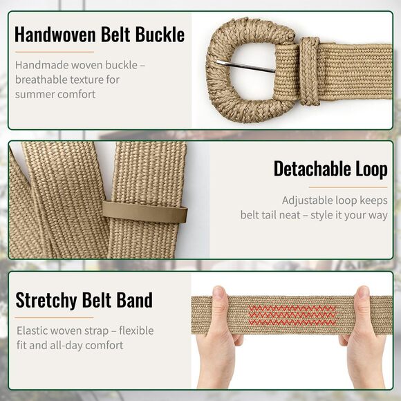Straw Woven Elastic Belt For Women, Boho Braided Raffia Waist Belt, Stretch😝 - Picture 6 of 7